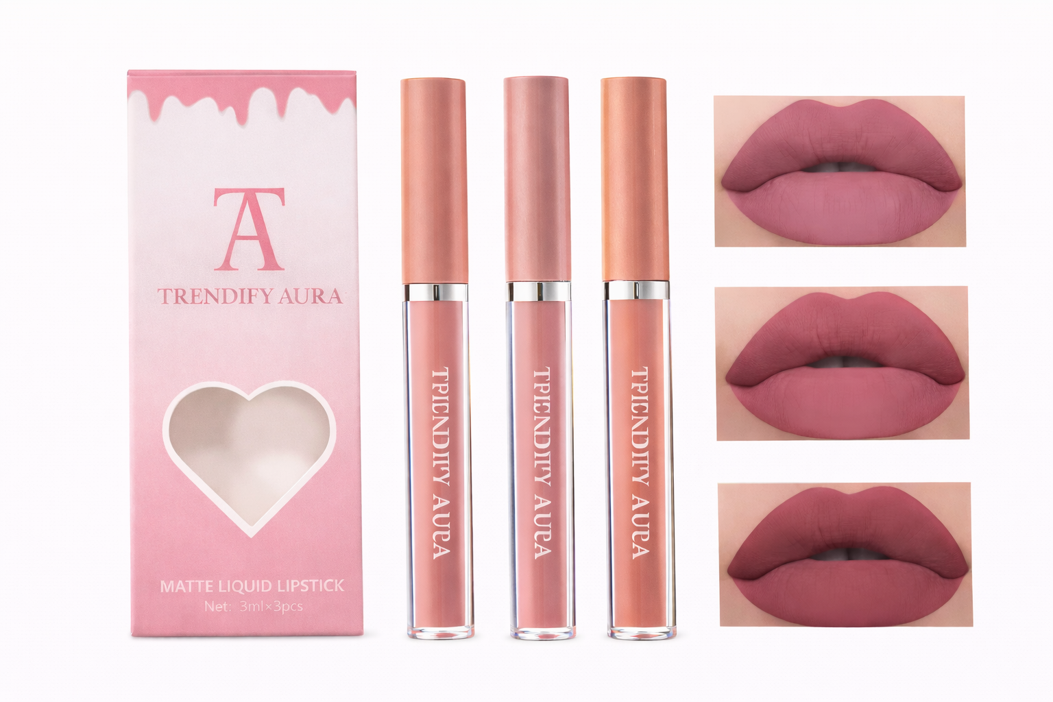 Trendify Aura Velvet Matte Lipstick Set (3-Piece)